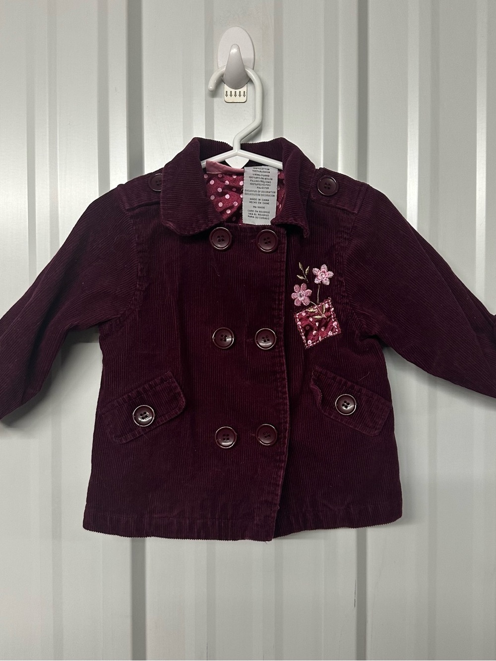 Vintage Infant Girls Corduroy Double Breasted Jacket Button Front Grandma Core